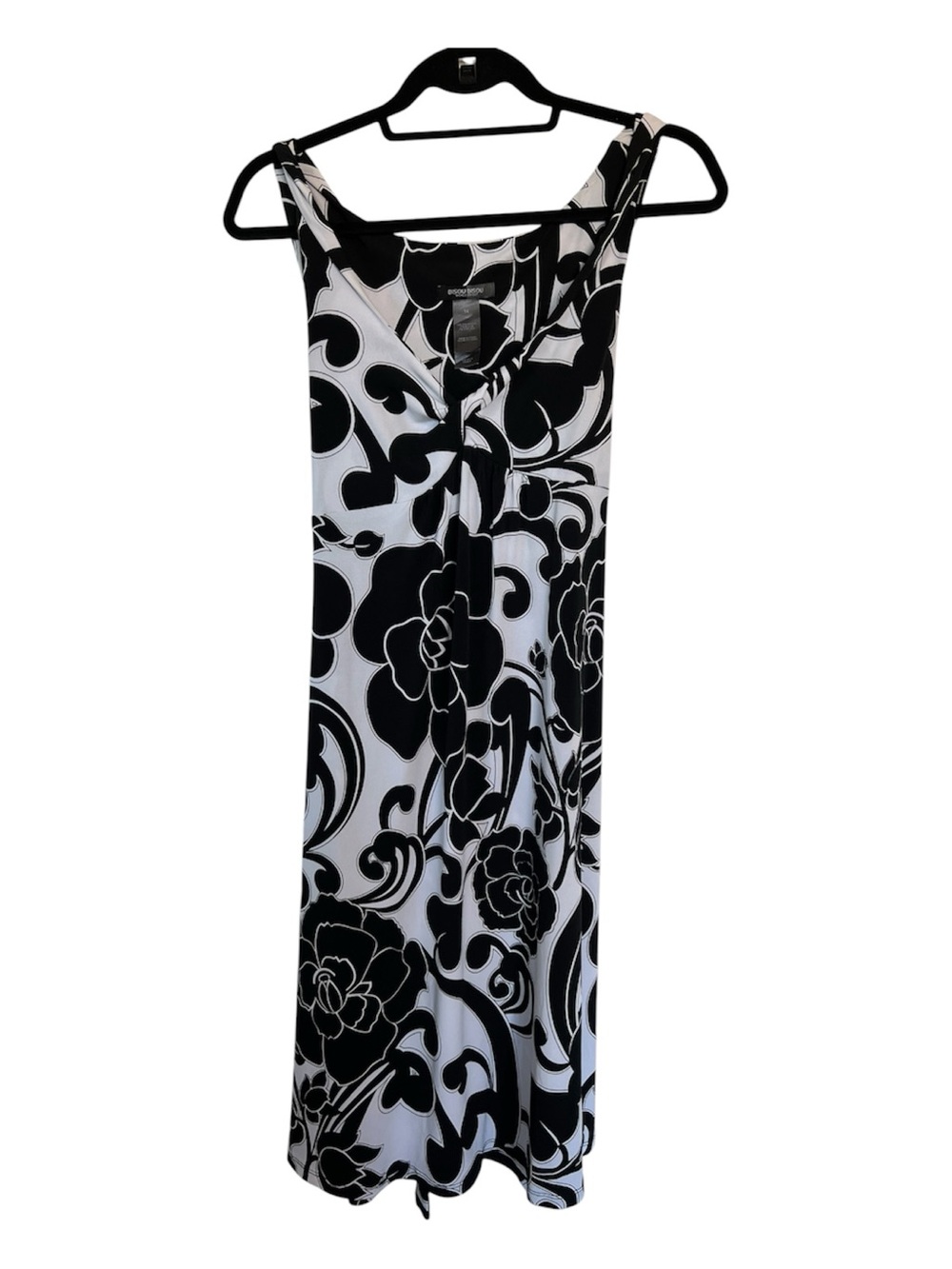 Bisou Bisou Black and White Floral Twist-Front Midi Dress